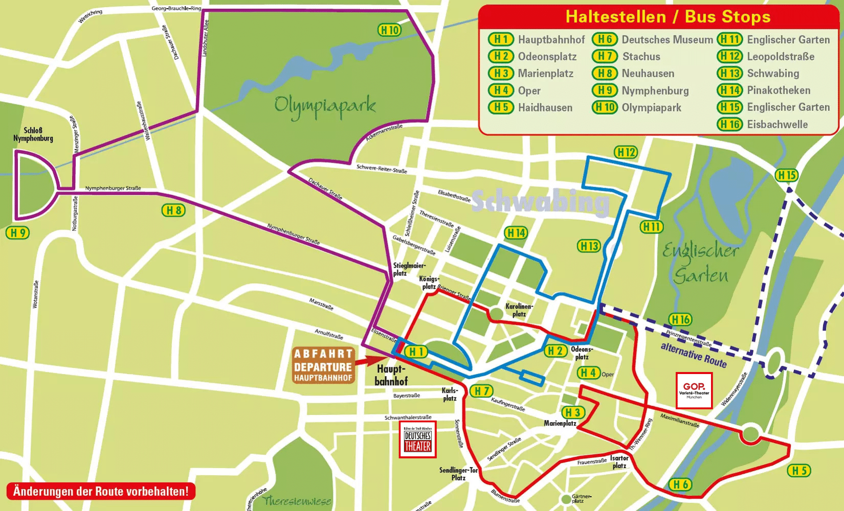 Tourenplan - CitySightseeing München - Stadtrundfahrten München